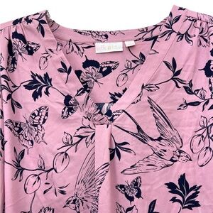 Belle by Kim Gavel mauve navy hummingbird butterfly long sleeve top 3X